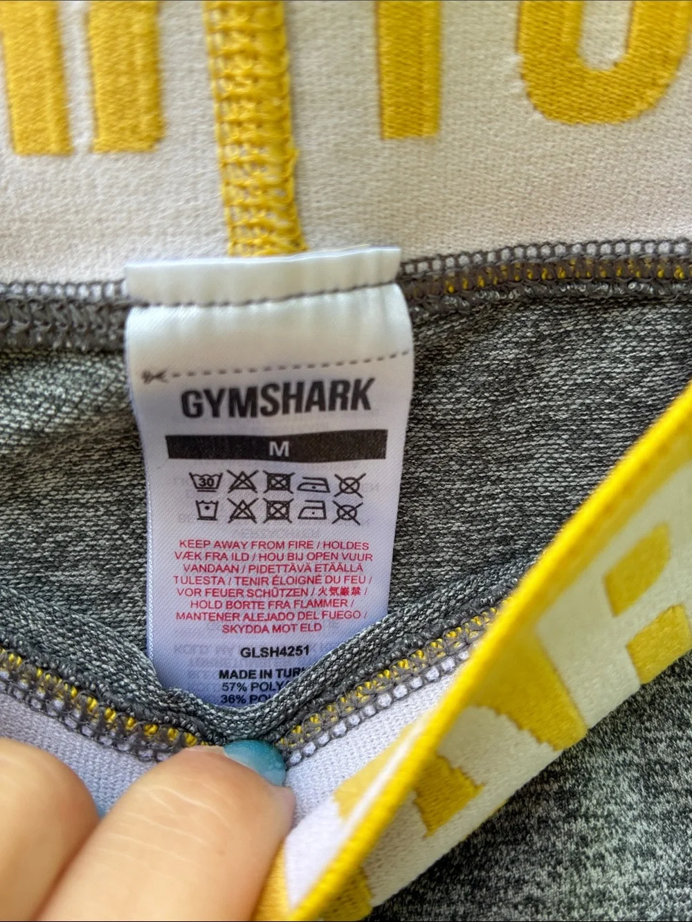 Gymshark Heather Gray Shorts with Yellow Logo Waistband